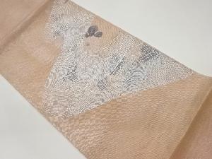 紗 金駒刺繍手描き荒波に菊模様袋帯